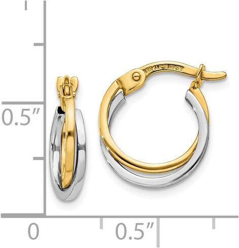 14k الذهب الأصفر والأبيض اثنين من لهجة أنبوب هوب أقراط-14 مم × 12 مم in Saudi Arabia