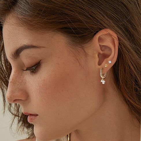 مجموعة 10 أزواج من الأقراط المرصعة مطلية بالذهب عيار 14 قيراط من فانسيلفر وأقراط هوجي هوب للنساء لا تسبب الحساسية، صغيرة وأنيقة وبسيطة، سلسلة متدلية من القرط الذهبي على شكل قلب تشيكوسلوفاكيا، مجموعة أقراط غضروف دائرية لثقب متعدد in Kuwait