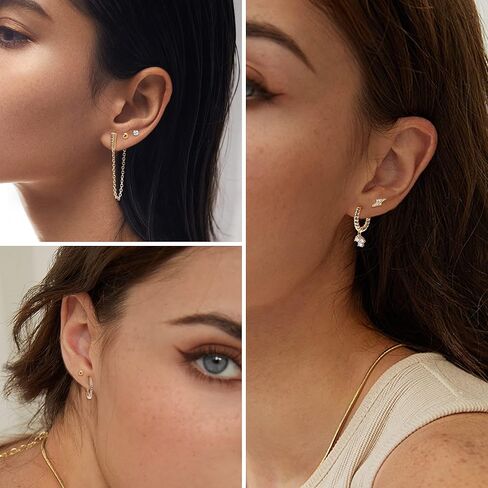 مجموعة 10 أزواج من الأقراط المرصعة مطلية بالذهب عيار 14 قيراط من فانسيلفر وأقراط هوجي هوب للنساء لا تسبب الحساسية، صغيرة وأنيقة وبسيطة، سلسلة متدلية من القرط الذهبي على شكل قلب تشيكوسلوفاكيا، مجموعة أقراط غضروف دائرية لثقب متعدد in Kuwait