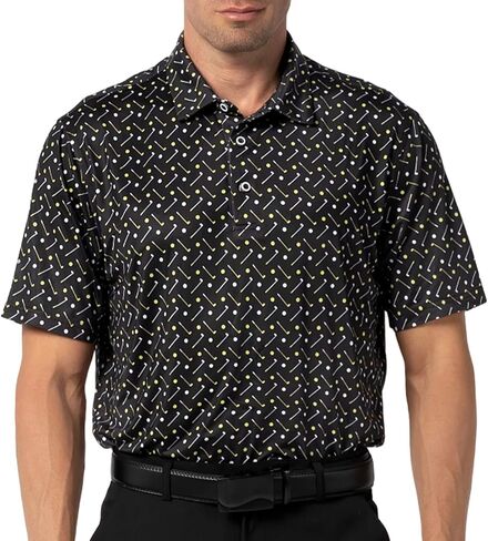 قمصان جولف AOTORR للرجال ذات أداء عادي وممتص للرطوبة وطباعة بأكمام قصيرة قمصان بولو للرجال in Kuwait