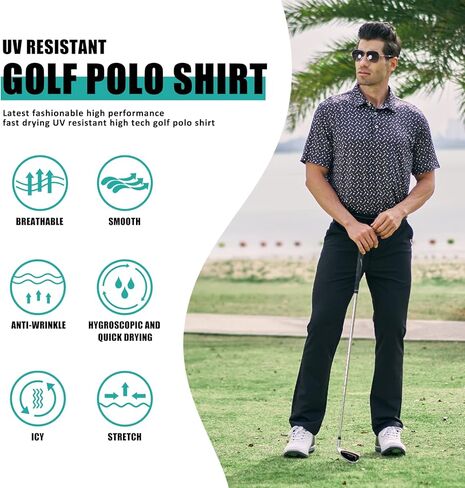 قمصان جولف AOTORR للرجال ذات أداء عادي وممتص للرطوبة وطباعة بأكمام قصيرة قمصان بولو للرجال in Kuwait