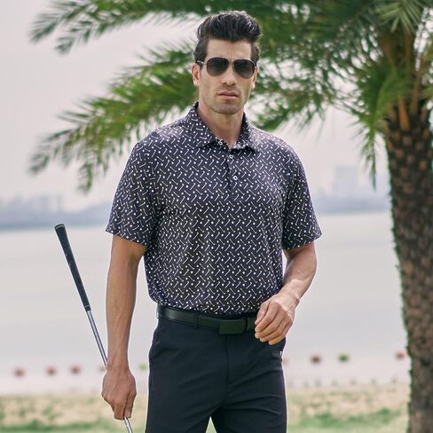 قمصان جولف AOTORR للرجال ذات أداء عادي وممتص للرطوبة وطباعة بأكمام قصيرة قمصان بولو للرجال in Kuwait
