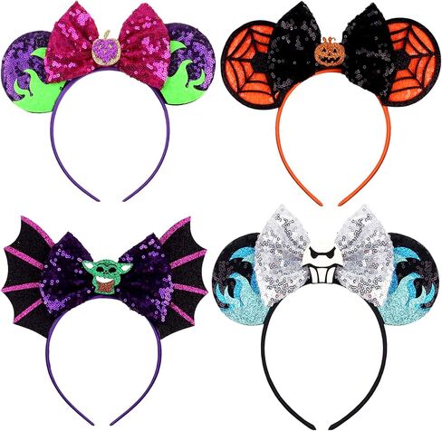 SETHOUS 4 PCS Halloween Mouse Ears Headbands Glitter Mouse Ears Bow Headband Christmas Tree Headband in Kuwait