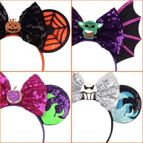 SETHOUS 4 PCS Halloween Mouse Ears Headbands Glitter Mouse Ears Bow Headband Christmas Tree Headband in Kuwait