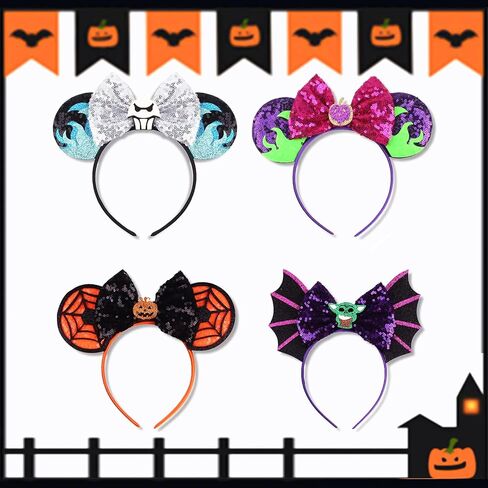 SETHOUS 4 PCS Halloween Mouse Ears Headbands Glitter Mouse Ears Bow Headband Christmas Tree Headband in Kuwait