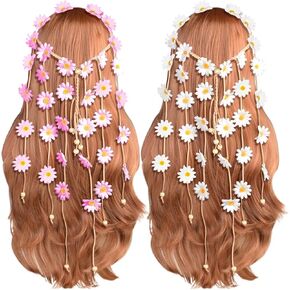 2pcs Flower Hippie Headband Floral Crown Summer Sunflower Hair Accessories for 70 s Bohemian Costumes Style