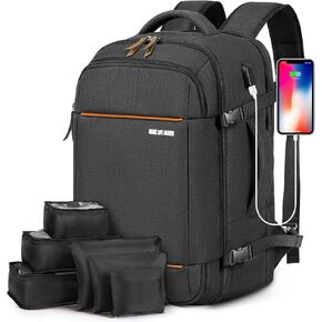 حقيبة ظهر للحمل من Lekeinchi لشركات الطيران - حقيبة ظهر كبيرة للسفر سعة 32 لترًا مع حجرة للأحذية - حقيبة ظهر للكمبيوتر المحمول مقاس 17 بوصة مع 6 مكعبات تعبئة للرجال لرحلة العمل، أسود in Kuwait