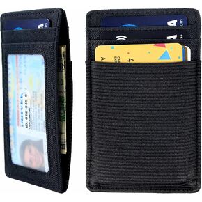 Walaufsti Slim Minimalist Wallet for Women Men, RFID Elastic Wallet for Front Pocket, Small Wallet with 1 Elastic Card Slot (Black) in Saudi Arabia