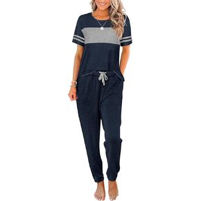 طقم بيجامة نسائي ناعم من بلومينغ جيلي بأكمام قصيرة سروال بيجاما طويل طقم صالة من قطعتين ملابس نوم in Kuwait