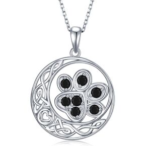Daixiya Dog Paw Print Necklace 925 Sterling Silver Celtic Crescent Moon Puppy Pendant Necklaces Dog Jewelry Gifts for Women Girls