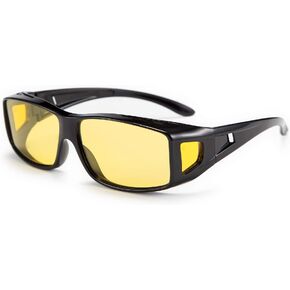 FEISEDY Men Women Night Driving Glasses Fit over Glasses Anti-Glare Polarized Wrap Yellow Sunglasses Over Glasses B2593