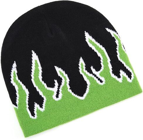 قبعة تزلج منسوجة باللون الأخضر لهب قبعة جمجمة روك بانك مترهلة in Kuwait