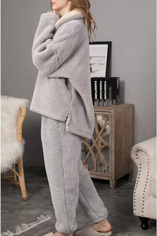 Songling Women's Winter Fluffy Pajamas Set Fleece Pullover Pants Loose Plush Sleepwear Lounge Sets in Kuwait
