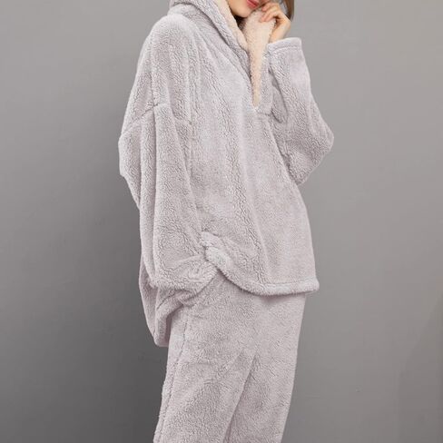 Songling Women's Winter Fluffy Pajamas Set Fleece Pullover Pants Loose Plush Sleepwear Lounge Sets in Kuwait