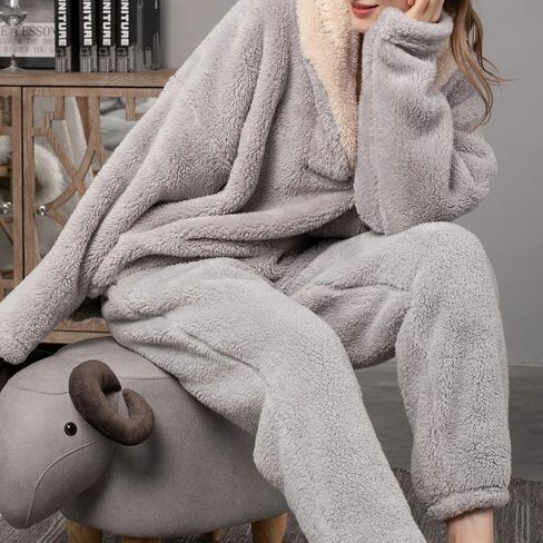 Songling Women's Winter Fluffy Pajamas Set Fleece Pullover Pants Loose Plush Sleepwear Lounge Sets in Kuwait