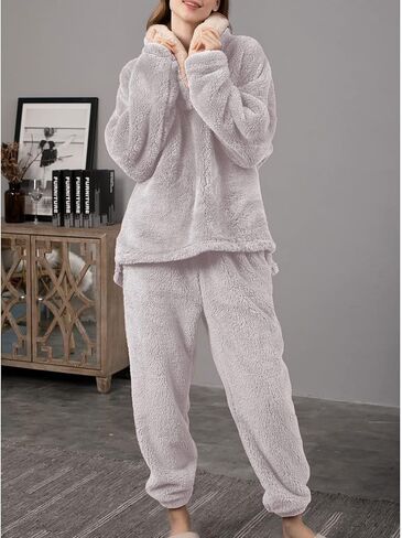 Songling Women's Winter Fluffy Pajamas Set Fleece Pullover Pants Loose Plush Sleepwear Lounge Sets in Kuwait