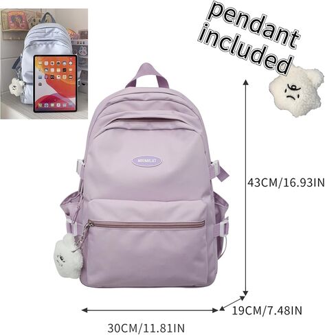 حقيبة ظهر VTTDB Kawaii مع ملحقات لطيفة كاجوال جمالية Daypack حقيبة كمبيوتر محمول بسيطة مقاومة للماء حقيبة سفر للنساء (أزرق) in Kuwait