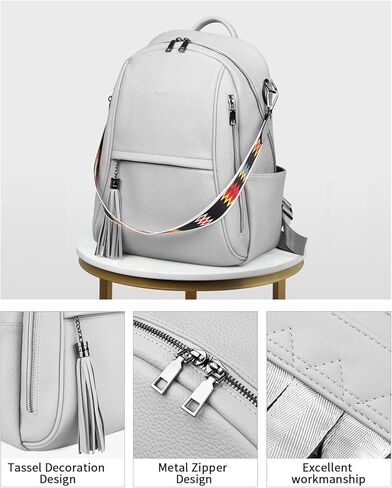 حقيبة ظهر جلدية للكمبيوتر المحمول من FADEON للنساء، حقائب ظهر للكمبيوتر المحمول، حقائب كتف للسيدات بجيوب متعددة باللون البني in Kuwait