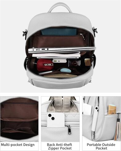 حقيبة ظهر جلدية للكمبيوتر المحمول من FADEON للنساء، حقائب ظهر للكمبيوتر المحمول، حقائب كتف للسيدات بجيوب متعددة باللون البني in Kuwait