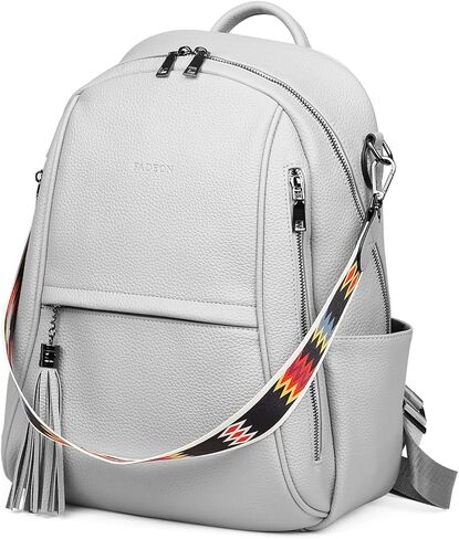 حقيبة ظهر جلدية للكمبيوتر المحمول من FADEON للنساء، حقائب ظهر للكمبيوتر المحمول، حقائب كتف للسيدات بجيوب متعددة باللون البني in Kuwait