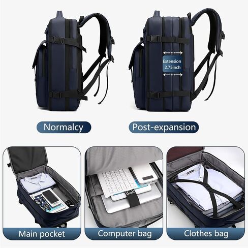 MIYCOO Travel Laptop Backpack, Extra Large Expandable Travel Backpack Airplane Approved Weekender Bag for Men Women, Water Resistant Lightweight Computer Backpack Blue in Kuwait