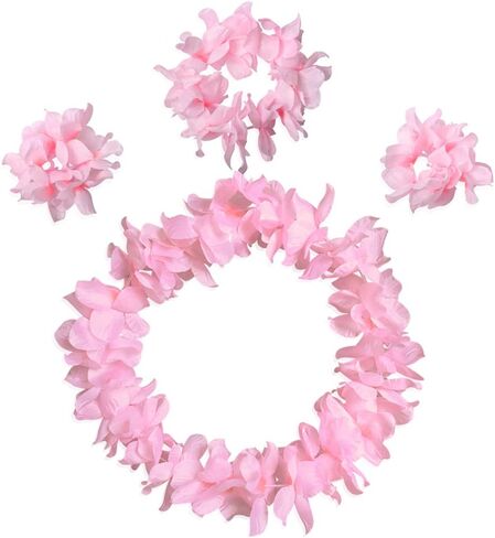 CBLUO Hawaiian Leis Flower Headband Wristbands Tropical Hawaii Luau Necklace Bracelets Hair Hoops Wreath Women Headpiece Hair Bands Cosplay Costume Summer Beach Vacation Pool Party Decoration Green in Kuwait