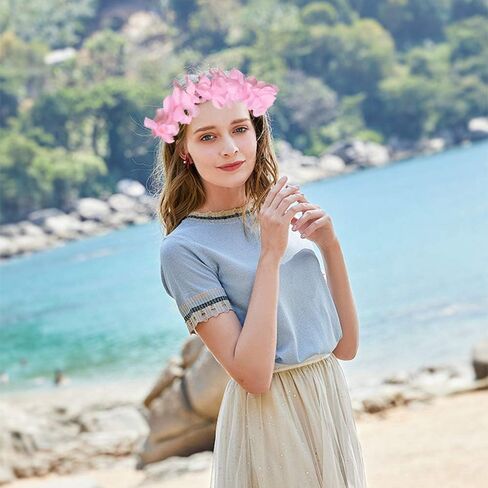 CBLUO Hawaiian Leis Flower Headband Wristbands Tropical Hawaii Luau Necklace Bracelets Hair Hoops Wreath Women Headpiece Hair Bands Cosplay Costume Summer Beach Vacation Pool Party Decoration Green in Kuwait
