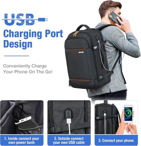 حقيبة ظهر للحمل من Lekeinchi لشركات الطيران - حقيبة ظهر كبيرة للسفر سعة 32 لترًا مع حجرة للأحذية - حقيبة ظهر للكمبيوتر المحمول مقاس 17 بوصة مع 6 مكعبات تعبئة للرجال لرحلة العمل، أسود in Kuwait