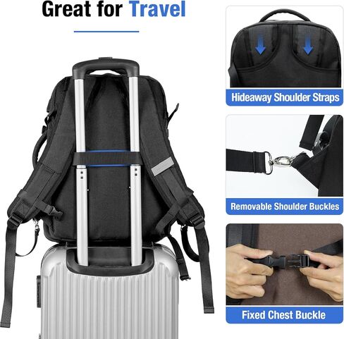 حقيبة ظهر للحمل من Lekeinchi لشركات الطيران - حقيبة ظهر كبيرة للسفر سعة 32 لترًا مع حجرة للأحذية - حقيبة ظهر للكمبيوتر المحمول مقاس 17 بوصة مع 6 مكعبات تعبئة للرجال لرحلة العمل، أسود in Kuwait