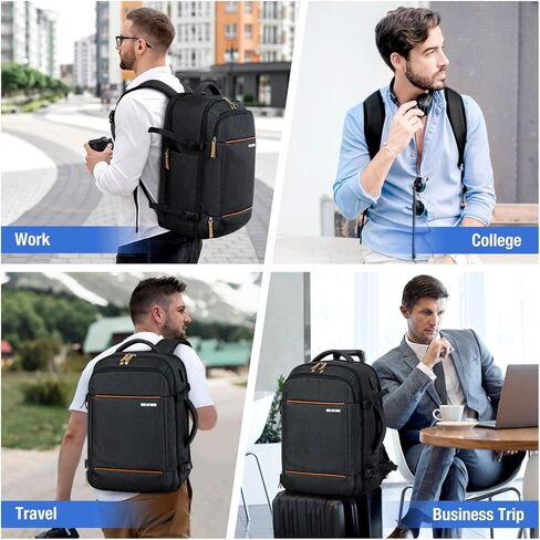 حقيبة ظهر للحمل من Lekeinchi لشركات الطيران - حقيبة ظهر كبيرة للسفر سعة 32 لترًا مع حجرة للأحذية - حقيبة ظهر للكمبيوتر المحمول مقاس 17 بوصة مع 6 مكعبات تعبئة للرجال لرحلة العمل، أسود in Kuwait