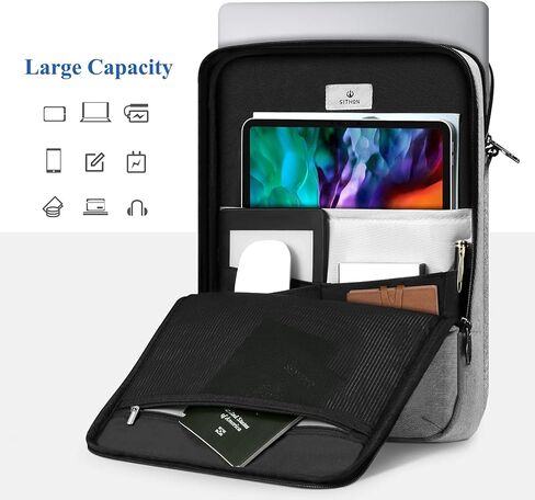سيثون شنطة كتف للابتوب مقاس 13 انش لجهاز ماك بوك اير/ برو ام 1 13.3 انش وسيرفس برو اكس/7/6/5/4، ايباد برو 12.9 انش، شنطة يد مقاومة للماء والصدمات والالكترونيات، رمادي in Kuwait