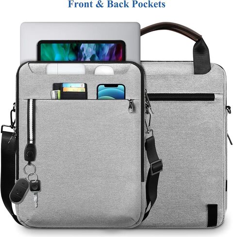 سيثون شنطة كتف للابتوب مقاس 13 انش لجهاز ماك بوك اير/ برو ام 1 13.3 انش وسيرفس برو اكس/7/6/5/4، ايباد برو 12.9 انش، شنطة يد مقاومة للماء والصدمات والالكترونيات، رمادي in Kuwait