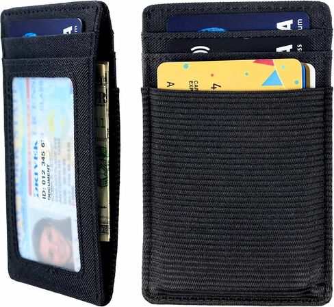 Walaufsti Slim Minimalist Wallet for Women Men, RFID Elastic Wallet for Front Pocket, Small Wallet with 1 Elastic Card Slot (Black) in Saudi Arabia