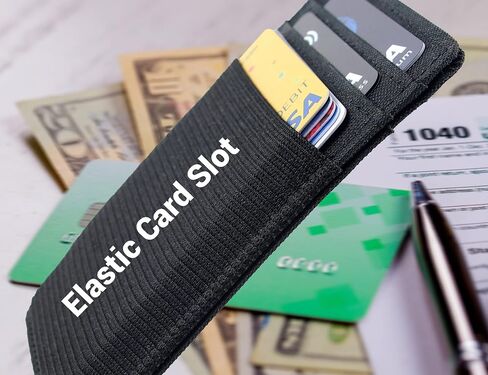 Walaufsti Slim Minimalist Wallet for Women Men, RFID Elastic Wallet for Front Pocket, Small Wallet with 1 Elastic Card Slot (Black) in Saudi Arabia