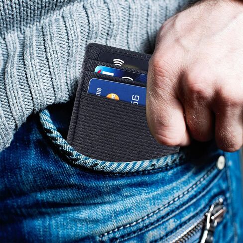 Walaufsti Slim Minimalist Wallet for Women Men, RFID Elastic Wallet for Front Pocket, Small Wallet with 1 Elastic Card Slot (Black) in Saudi Arabia