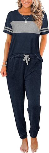 طقم بيجامة نسائي ناعم من بلومينغ جيلي بأكمام قصيرة سروال بيجاما طويل طقم صالة من قطعتين ملابس نوم in Kuwait