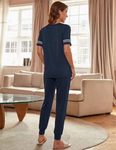 طقم بيجامة نسائي ناعم من بلومينغ جيلي بأكمام قصيرة سروال بيجاما طويل طقم صالة من قطعتين ملابس نوم in Kuwait