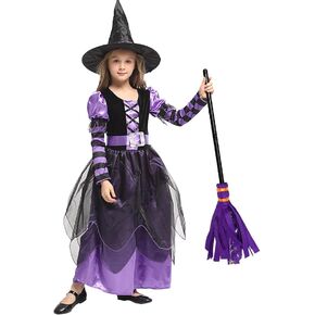 Witch Costume Girls Halloween Witch Dress Costumes Kids Deluxe Witch Hat Broomstick Halloween Candy Bags Fancy Dress Up Party in Saudi Arabia