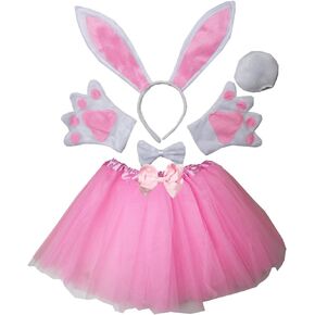 Kirei Sui Kids Costume Bunny Animal Ears Headband Bowtie Tail Tutu Paws Set