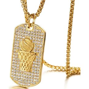 قلادة Mgutillart Hip Hop مطلية بالذهب عيار 18 قيراط مصنوعة من التيتانيوم والكريستال وعلامة كلب كرة السلة in Kuwait