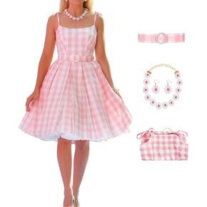 فستان تنكري للفتيات باللون الوردي من Hitormoon فستان تنكري للفيلم ملابس أطفال وحزام لؤلؤي وإكسسوارات ديزي لحفلات أعياد الميلاد in Kuwait