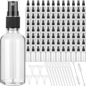 100 Pcs 2 Oz Glass Spray Bottles, Fine Mist Spray Bottle Refillable Cosmetic Spray Bottles Empty Small Spray Bottle with 10 Droppers, 5 Funnels, 2 Brushes for Essential Oil Cleaning Solutions (Black)