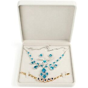 Jewelry Set Velvet Box Necklace Earring Ring Necklace Bracelet Gift Display Case Wedding Jewelry Storage Holder (Beige) in Kuwait