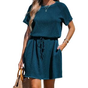 CUPSHE Women's Drawstring Short Sleeve Dress Short Sleeves Mini Dresses Casual Summer