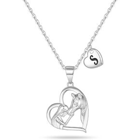 Horse Necklace Horse Gifts for Girls, Heart Pendant Initial K Necklace Horse Necklaces for Girls Women Little Girls Jewelry Horse Necklace Jewelry Kids Necklace for Girls Initial Necklace for Girls