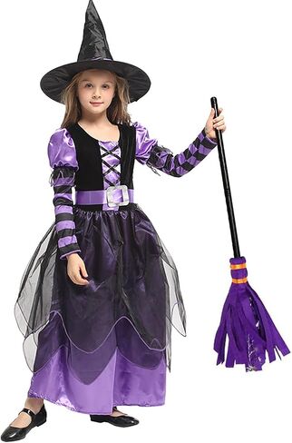 Witch Costume Girls Halloween Witch Dress Costumes Kids Deluxe Witch Hat Broomstick Halloween Candy Bags Fancy Dress Up Party in Saudi Arabia