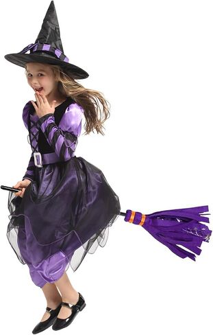 Witch Costume Girls Halloween Witch Dress Costumes Kids Deluxe Witch Hat Broomstick Halloween Candy Bags Fancy Dress Up Party in Saudi Arabia