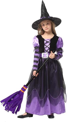 Witch Costume Girls Halloween Witch Dress Costumes Kids Deluxe Witch Hat Broomstick Halloween Candy Bags Fancy Dress Up Party in Saudi Arabia