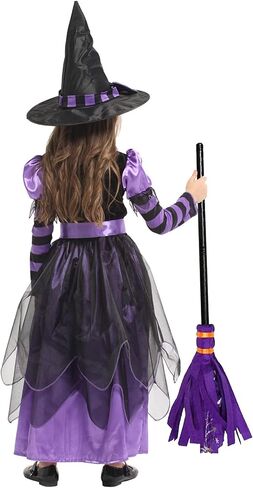 Witch Costume Girls Halloween Witch Dress Costumes Kids Deluxe Witch Hat Broomstick Halloween Candy Bags Fancy Dress Up Party in Saudi Arabia