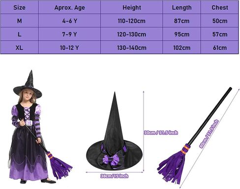 Witch Costume Girls Halloween Witch Dress Costumes Kids Deluxe Witch Hat Broomstick Halloween Candy Bags Fancy Dress Up Party in Saudi Arabia